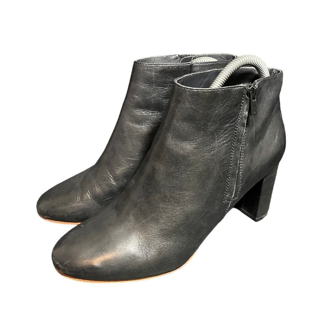 LOEFFLER RANDALL Black Smooth Leather Block Heel‎ Ankle Boots Size 8.5